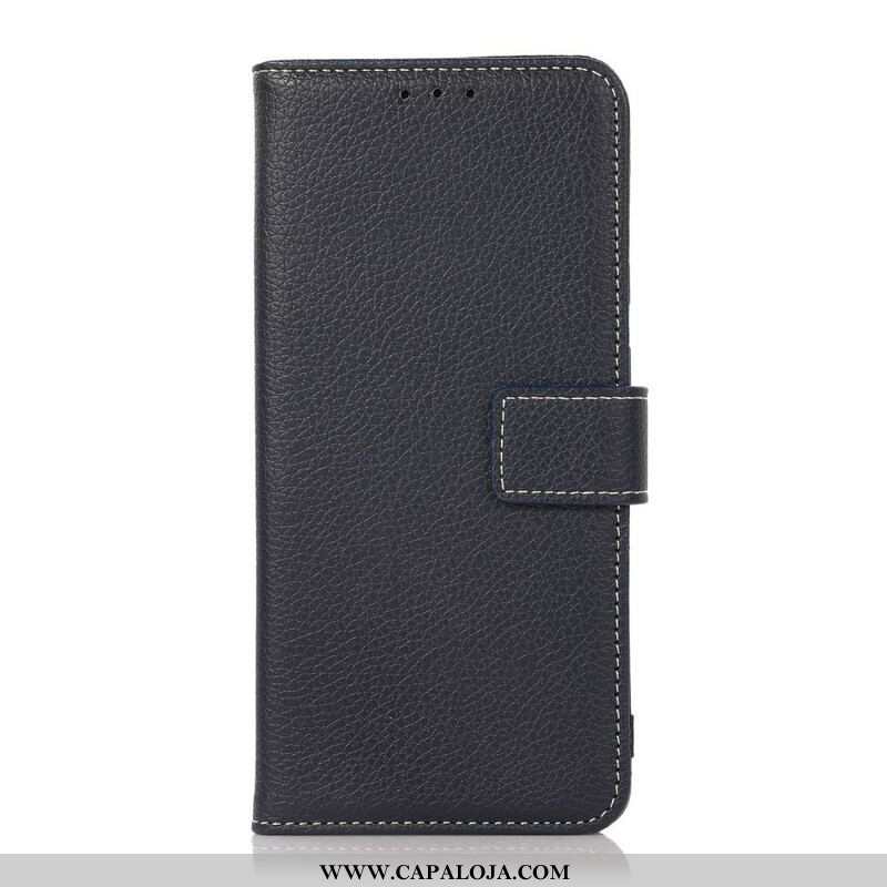 Capa Folio Para iPhone 13 Pro Costuras Efeito Couro Lichia