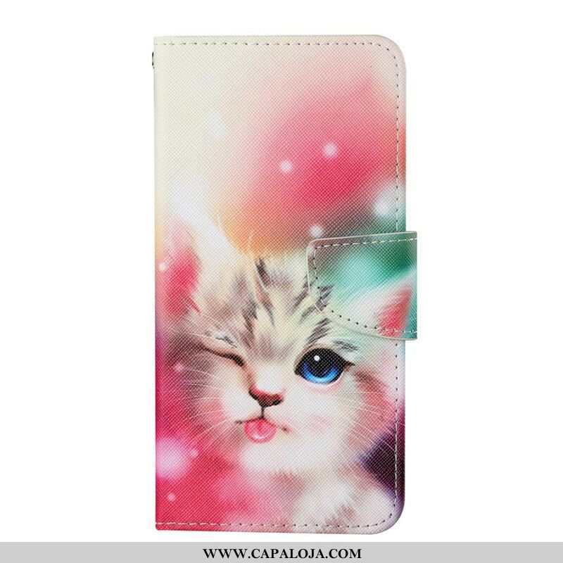 Capa Folio Para iPhone 13 Pro Histórias De Gatos Com Cordão