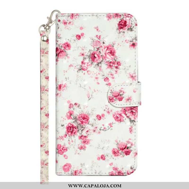 Capa Folio Para iPhone 13 Pro Max De Cordão Strap Light Spot Flowers