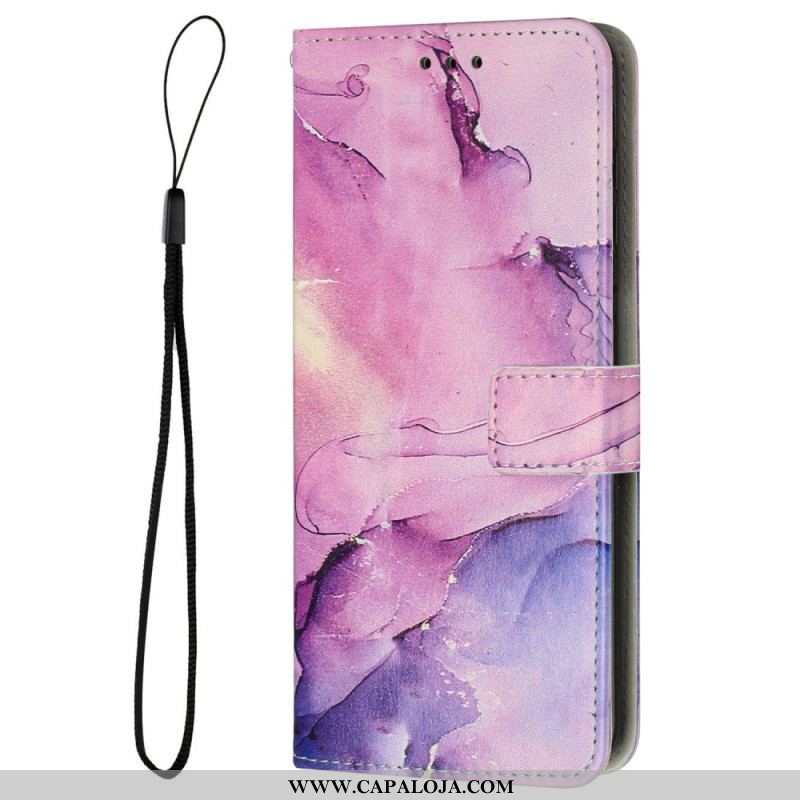 Capa Folio Para iPhone 14 De Cordão Tira De Mármore