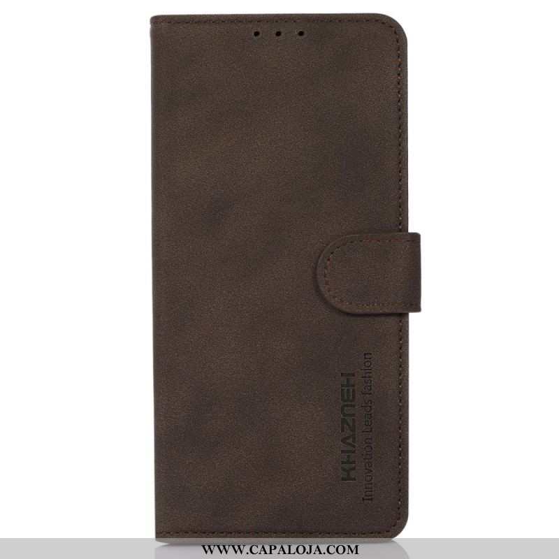 Capa Folio Para iPhone 14 Khazneh Moda Efeito Couro