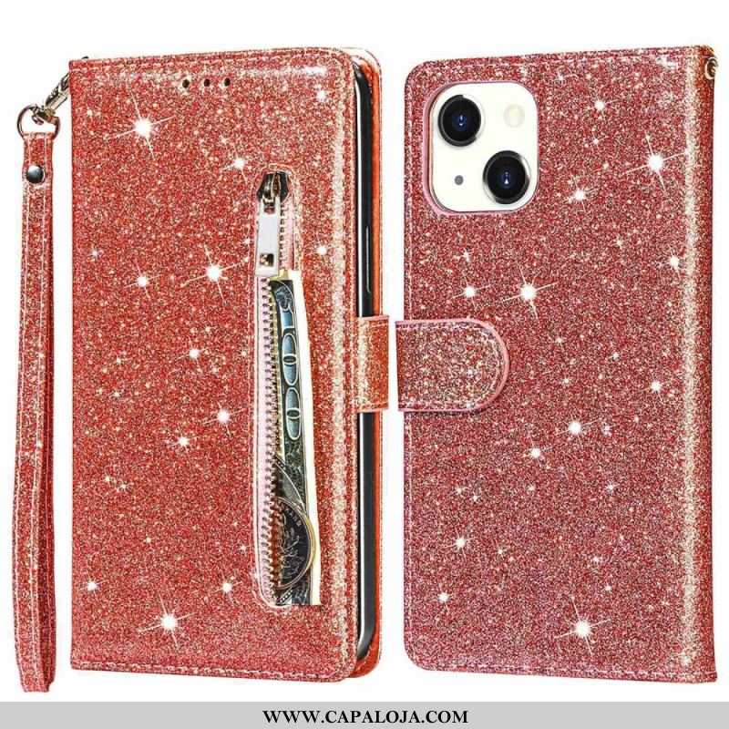 Capa Folio Para iPhone 14 Plus Bolsa De Moedas Glitter