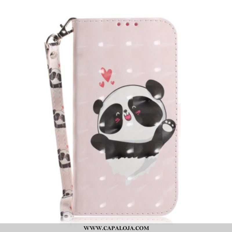 Capa Folio Para iPhone 14 Plus De Cordão Strappy Panda