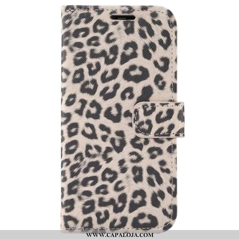 Capa Folio Para iPhone 14 Plus Estilo De Pele De Leopardo