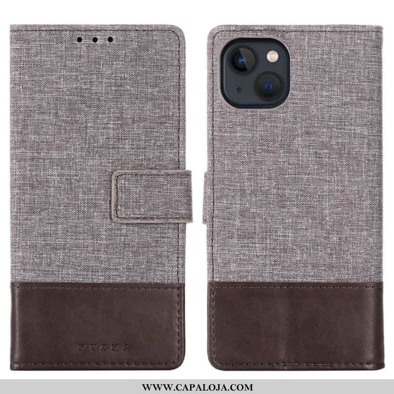 Capa Folio Para iPhone 14 Plus Muxma Tecido E Efeito Couro