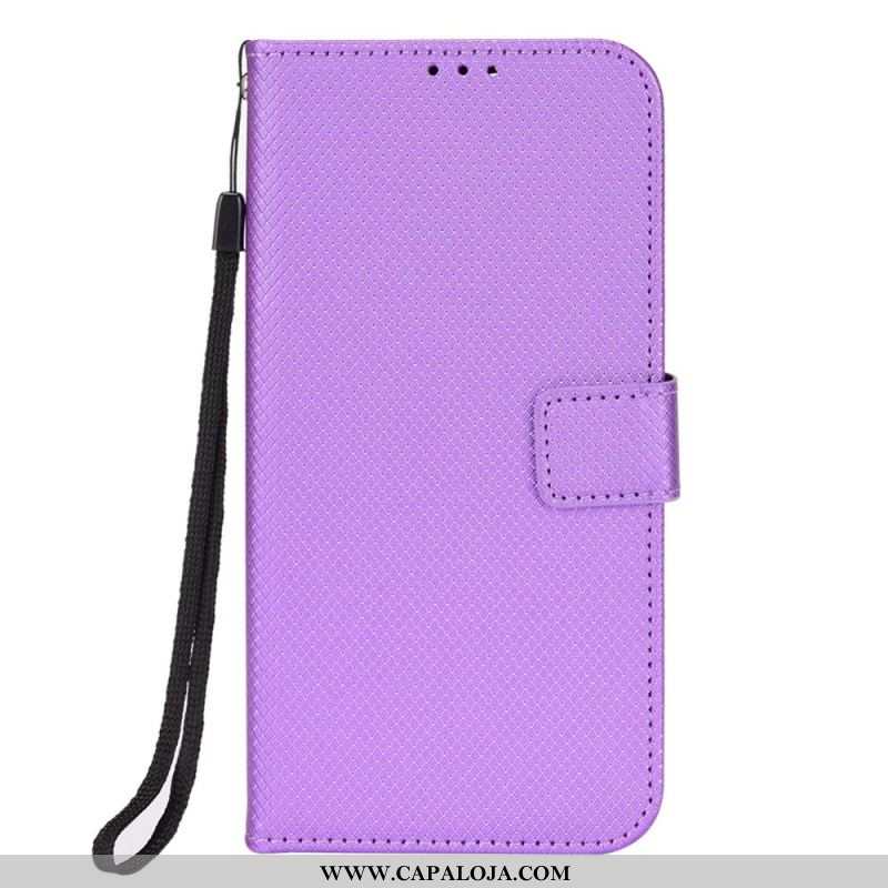 Capa Folio Para iPhone 14 Pro Max De Cordão Couro Falso Estiloso Com Tiras