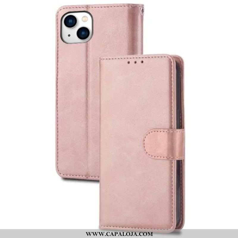 Capa Folio Para iPhone 15 Plus Couro Sintético Sóbrio