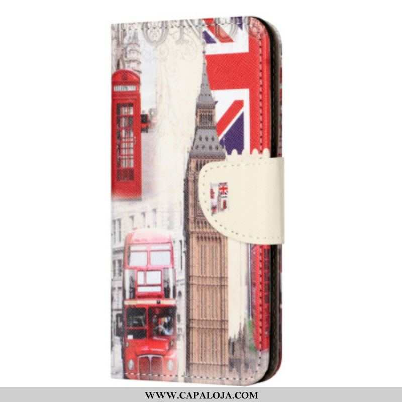 Capa Folio Para iPhone 15 Plus Vida Em Londres