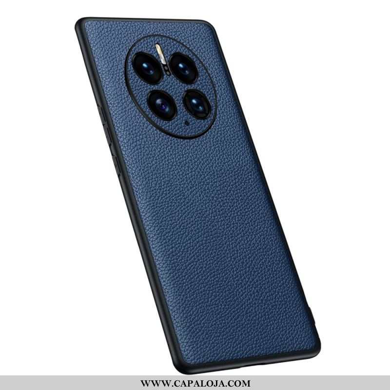 Capa Para Huawei Mate 50 Pro Couro Lichia Genuíno