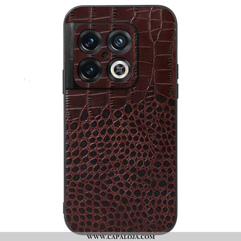 Capa Para OnePlus 10 Pro 5G Couro Genuíno Com Textura De Crocodilo