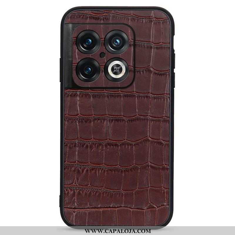 Capa Para OnePlus 10 Pro 5G Couro Genuíno Com Textura De Crocodilo