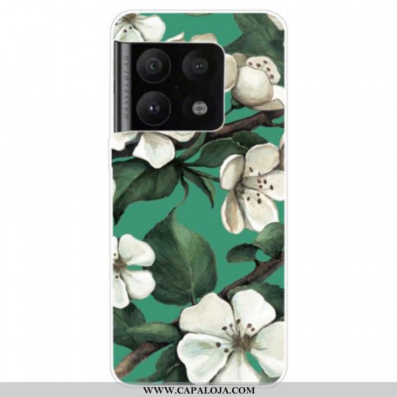 Capa Para OnePlus 10 Pro 5G Flores Brancas Pintadas