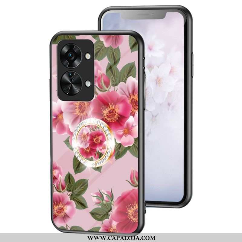 Capa Para OnePlus Nord 2T 5G Flores De Vidro Temperado Anel De Diamantes