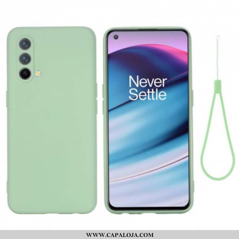 Capa Para OnePlus Nord CE 5G Silicone Líquido Com Cordão