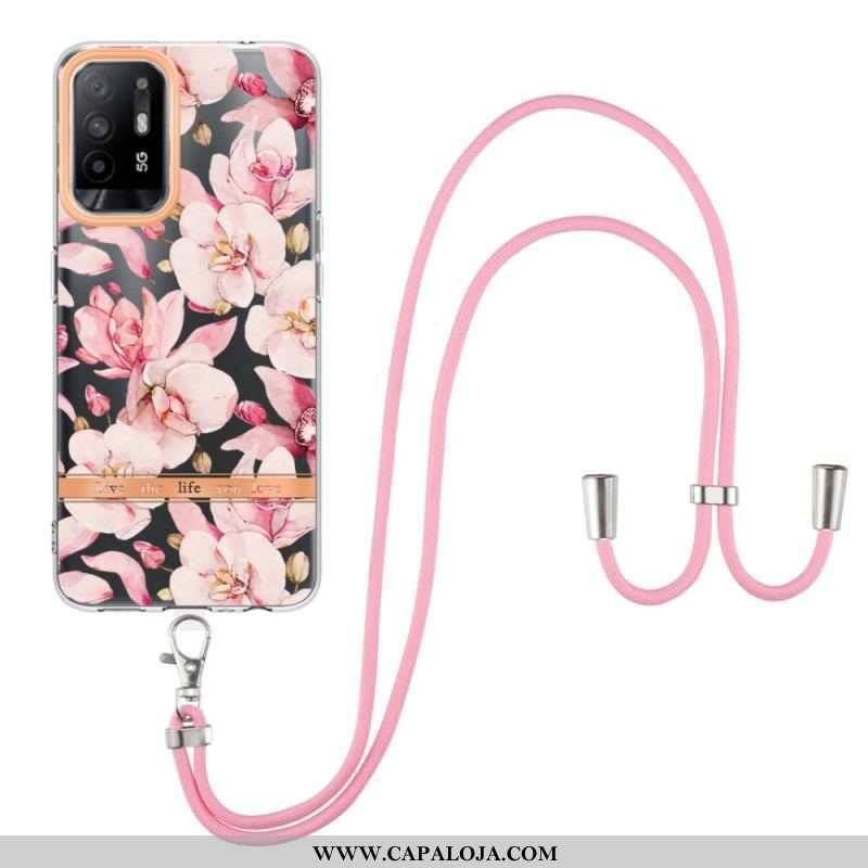 Capa Para Oppo A94 5G De celular Com Cordão De Flor