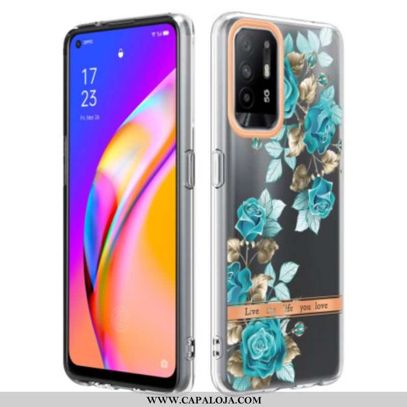 Capa Para Oppo A94 5G Flores Azuis Sem Costura