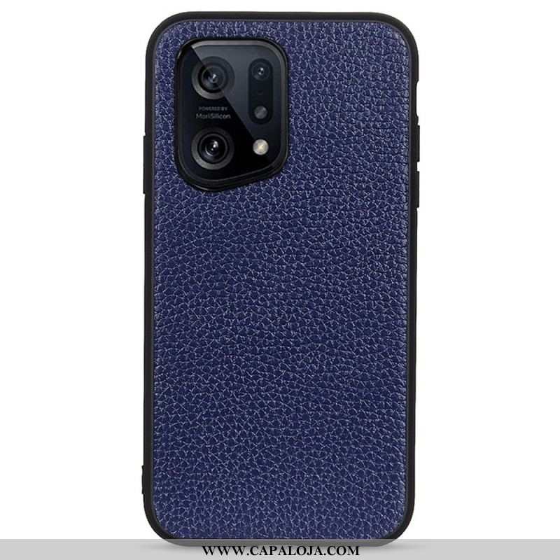 Capa Para Oppo Find X5 Couro Lichia Genuíno