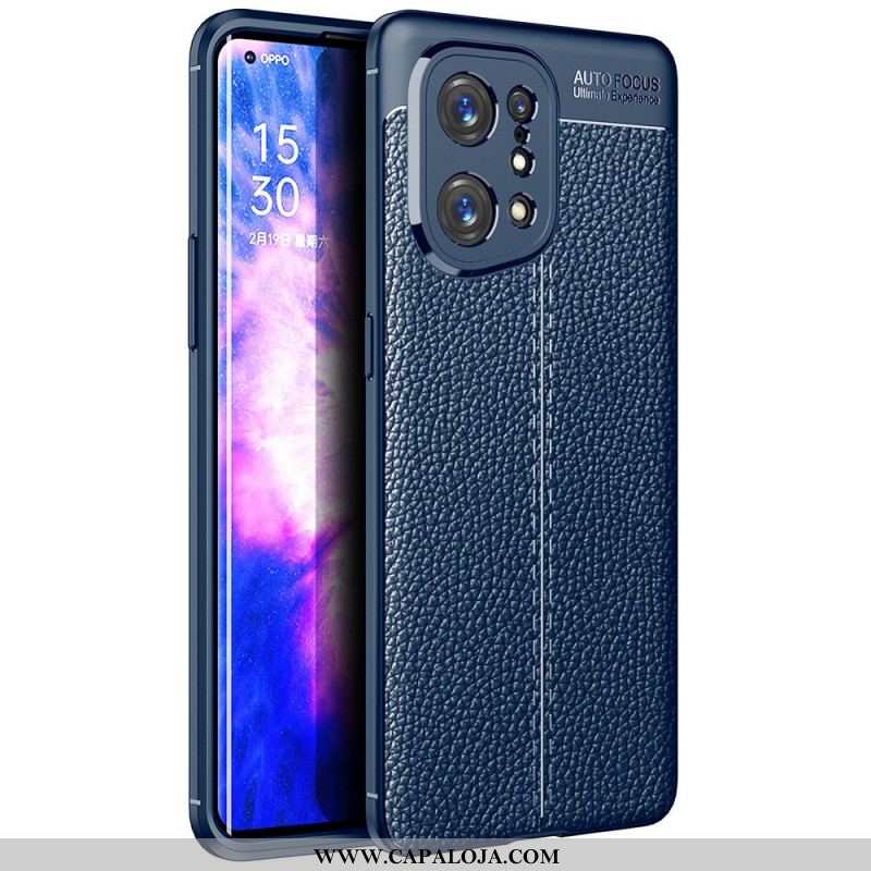 Capa Para Oppo Find X5 Linha Dupla Efeito Couro Litchi