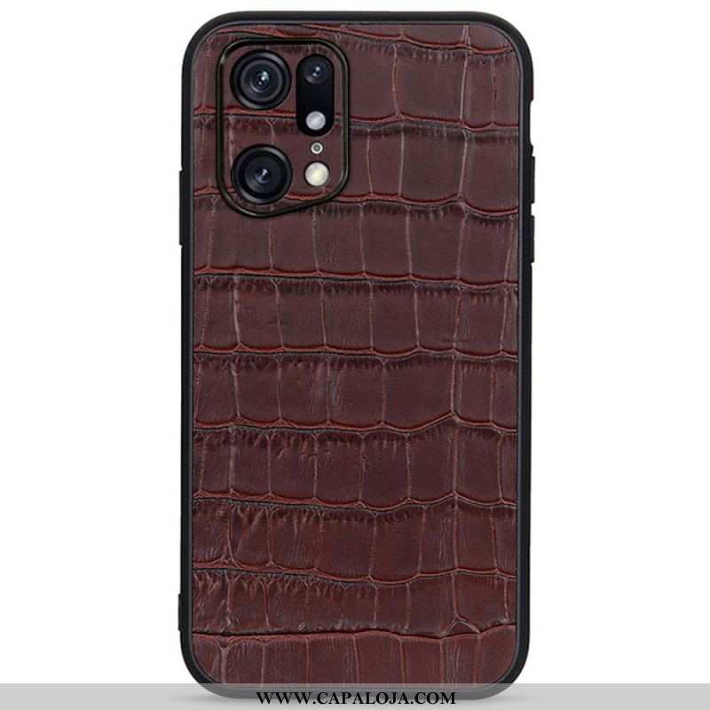 Capa Para Oppo Find X5 Pro Couro Genuíno Com Textura De Crocodilo