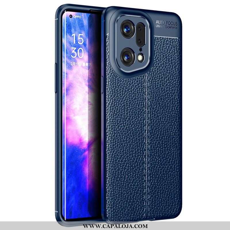 Capa Para Oppo Find X5 Pro Linha Dupla Efeito Couro Litchi