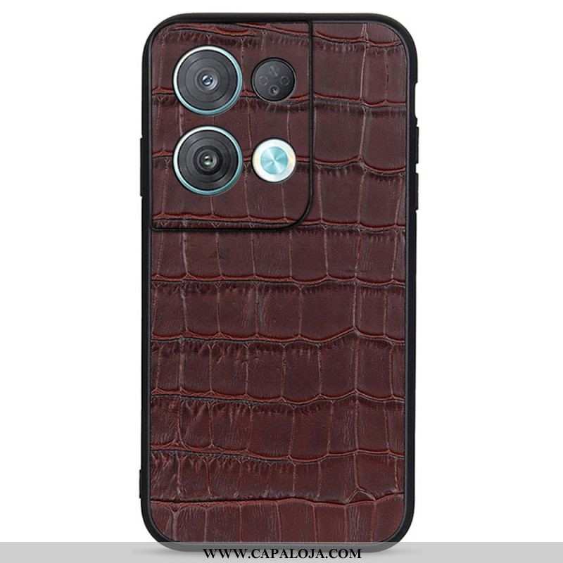 Capa Para Oppo Reno 8 Couro Genuíno Estilo Crocodilo