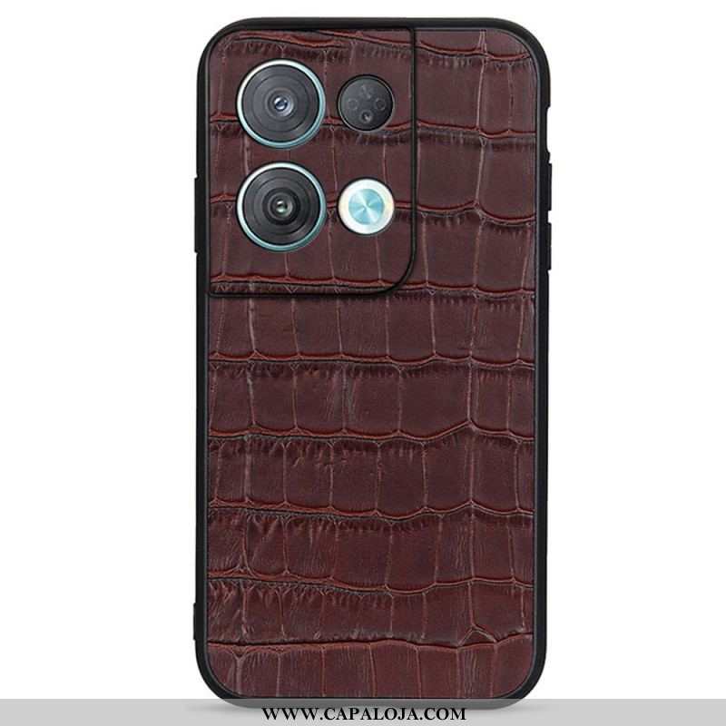 Capa Para Oppo Reno 8 Pro Couro Genuíno Estilo Crocodilo