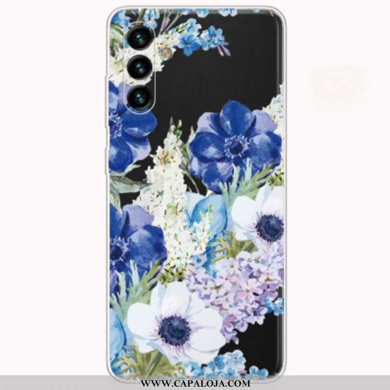 Capa Para Samsung Galaxy A13 5G / A04s Aquarela Flores Azuis