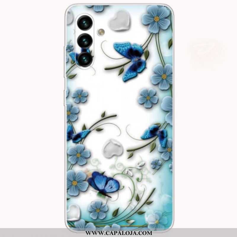 Capa Para Samsung Galaxy A13 5G / A04s Borboletas E Flores Retrô