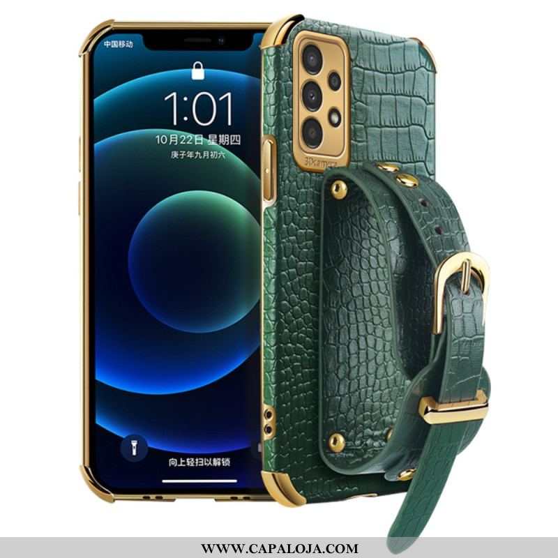 Capa Para Samsung Galaxy A13 Estilo Crocodilo Com Alça De Suporte