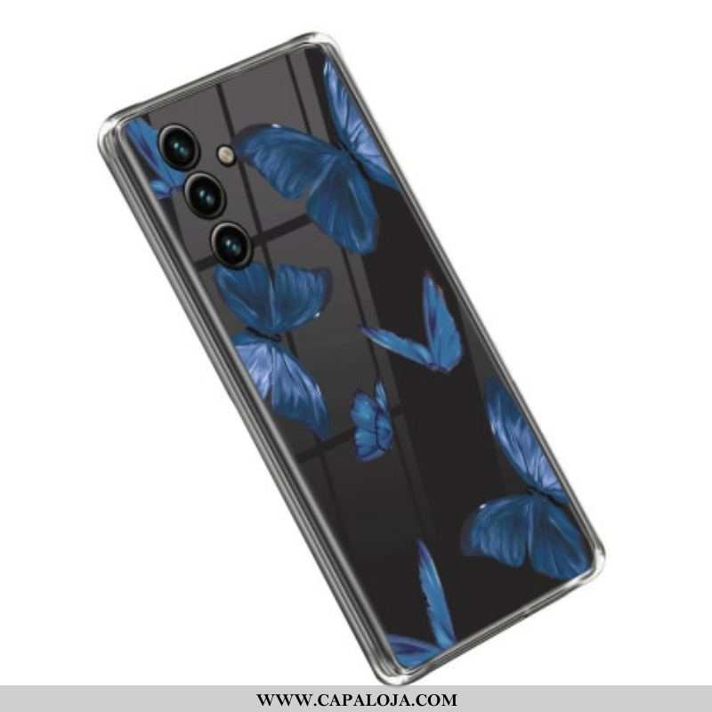 Capa Para Samsung Galaxy A14 / A14 5G Borboletas Azuis Sem Costura