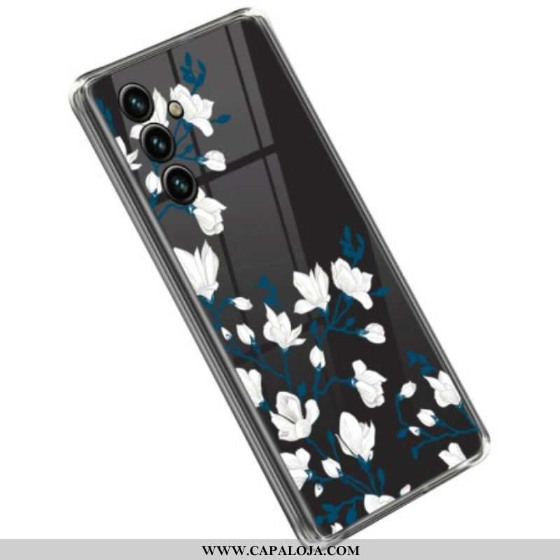 Capa Para Samsung Galaxy A14 / A14 5G Flores Brancas Sem Costura