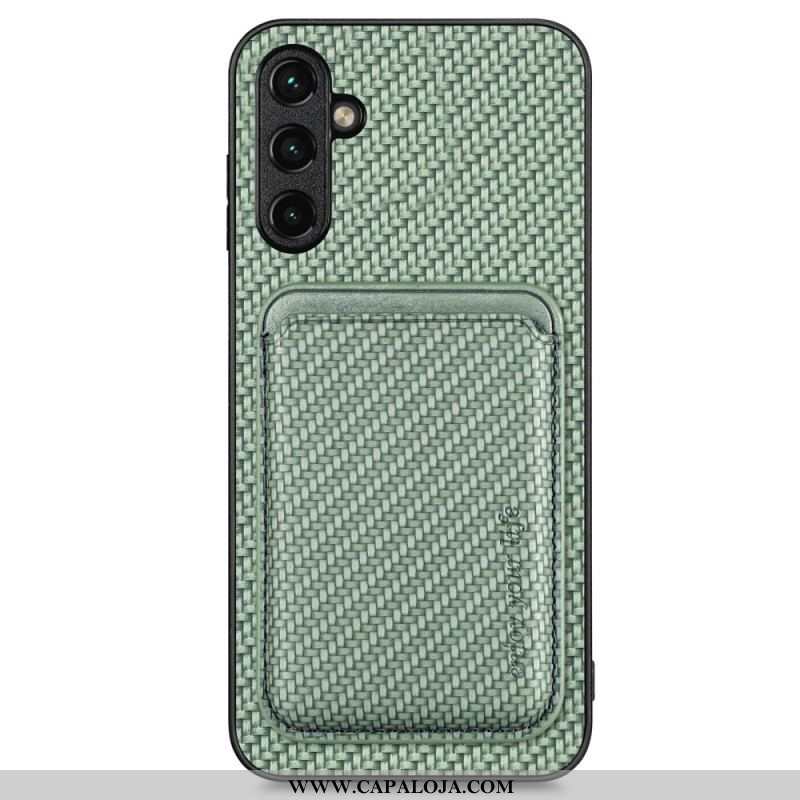 Capa Para Samsung Galaxy A14 / A14 5G Titular De Cartão Destacável De Fibra De Carbono