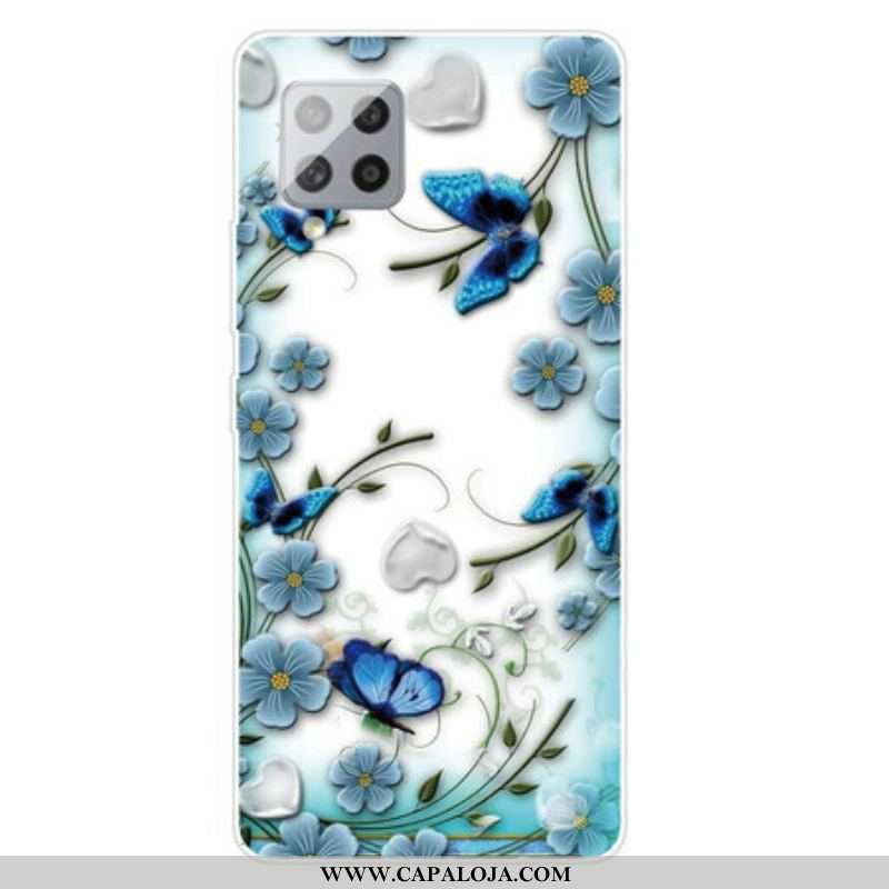 Capa Para Samsung Galaxy A42 5G Borboletas E Flores Retrô Sem Costura