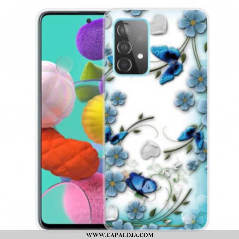 Capa Para Samsung Galaxy A52 4G / A52 5G / A52s 5G Borboletas E Flores Retrô