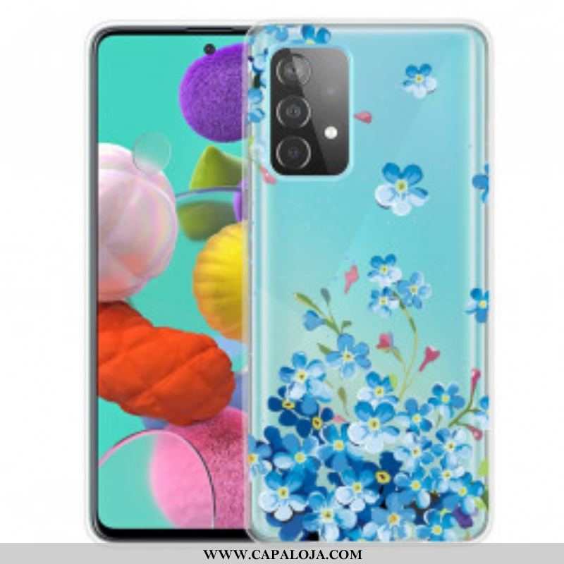 Capa Para Samsung Galaxy A52 4G / A52 5G / A52s 5G Flores Azuis