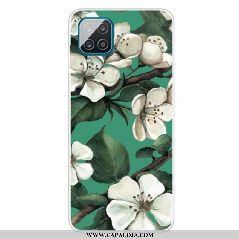 Capa Para Samsung Galaxy M12 / A12 Flores Brancas Pintadas