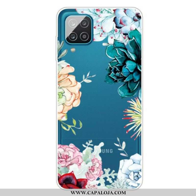 Capa Para Samsung Galaxy M12 / A12 Flores Em Aquarela Sem Costura