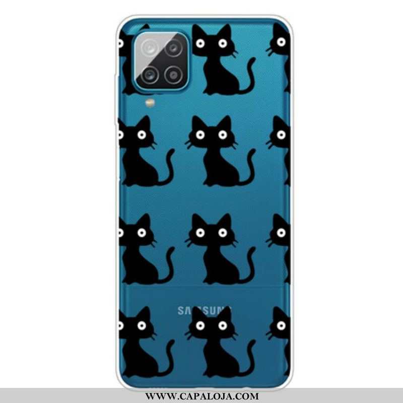 Capa Para Samsung Galaxy M12 / A12 Vários Gatos Pretos