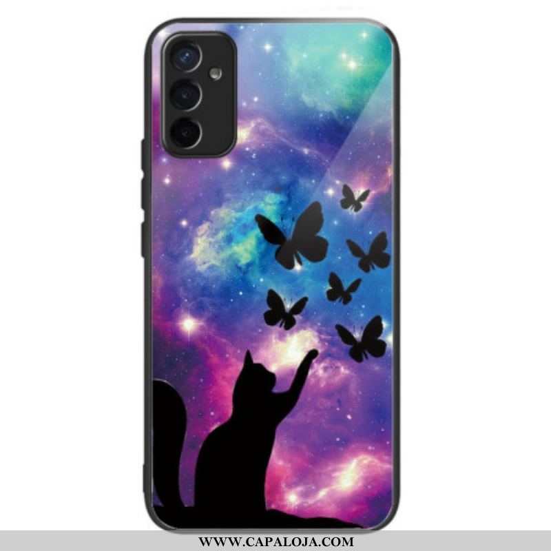 Capa Para Samsung Galaxy M13 Gato E Borboletas De Vidro Temperado