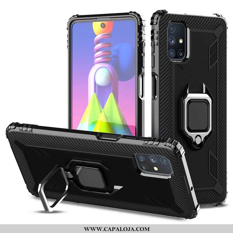 Capa Para Samsung Galaxy M51 Anel E Fibra De Carbono