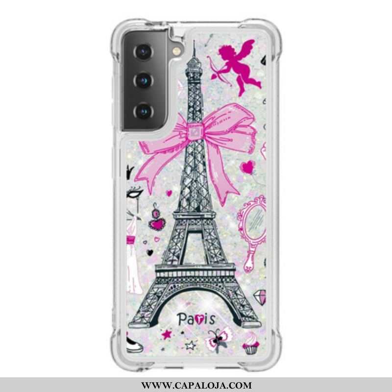 Capa Para Samsung Galaxy S21 5G As Lantejoulas Da Torre Eiffel