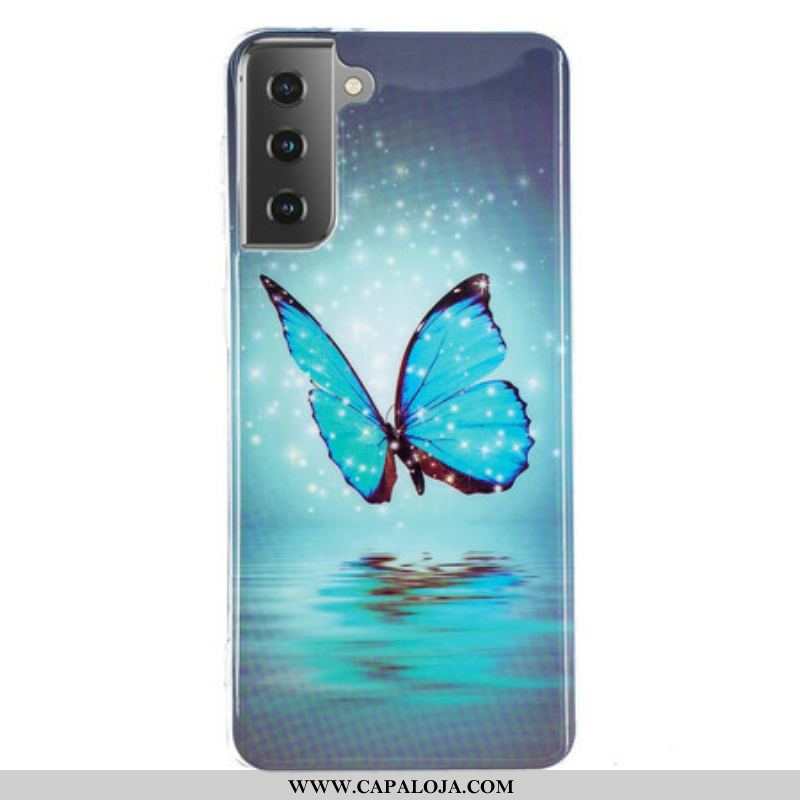 Capa Para Samsung Galaxy S21 5G Borboleta Azul Fluorescente