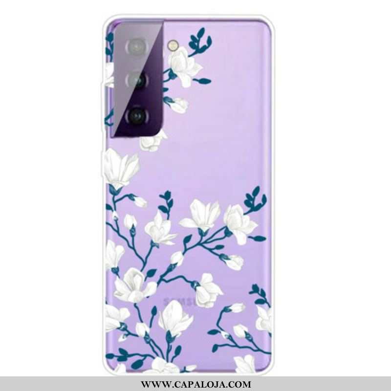 Capa Para Samsung Galaxy S21 5G Flores Brancas