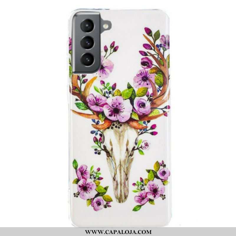 Capa Para Samsung Galaxy S21 FE Alce Floral Fluorescente