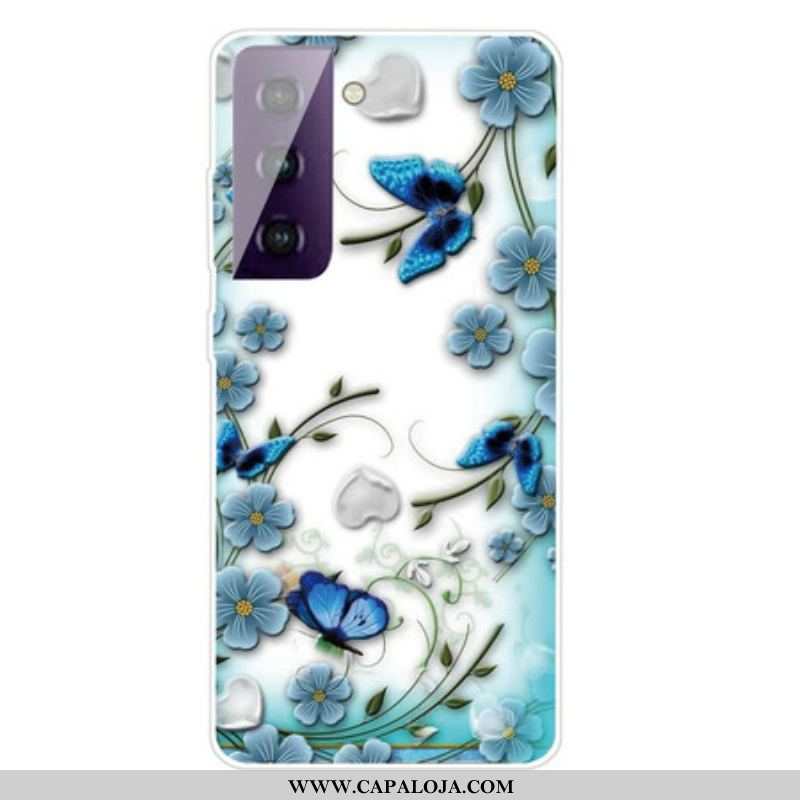 Capa Para Samsung Galaxy S21 FE Borboletas E Flores Retrô