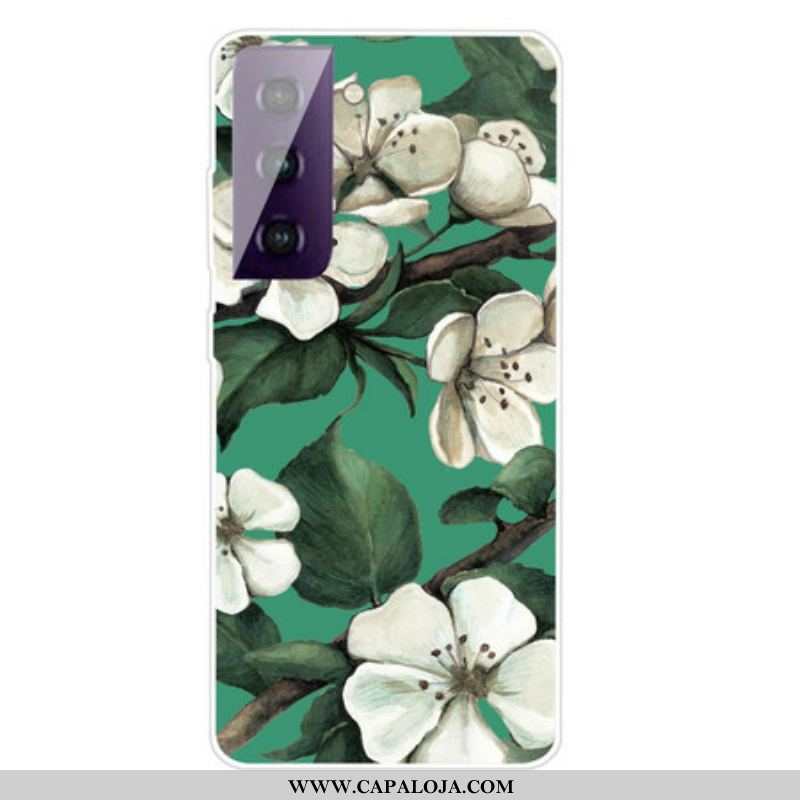 Capa Para Samsung Galaxy S21 FE Flores Brancas Pintadas