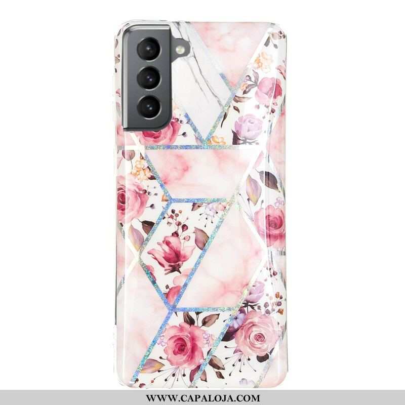 Capa Para Samsung Galaxy S21 FE Flores Em Mármore