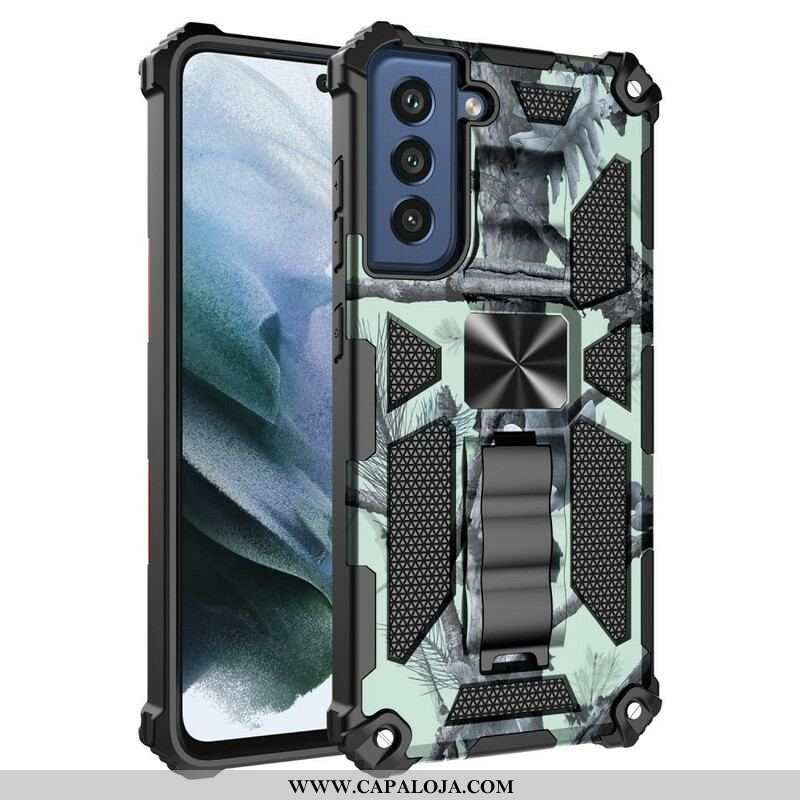 Capa Para Samsung Galaxy S21 FE Suporte Removível De Camuflagem