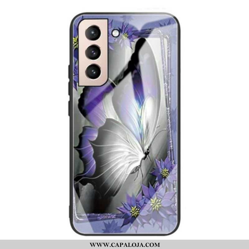 Capa Para Samsung Galaxy S21 FE Vidro Temperado Borboleta Roxa