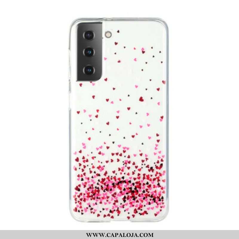 Capa Para Samsung Galaxy S21 Plus 5G Múltiplos Corações Vermelhos Sem Costura